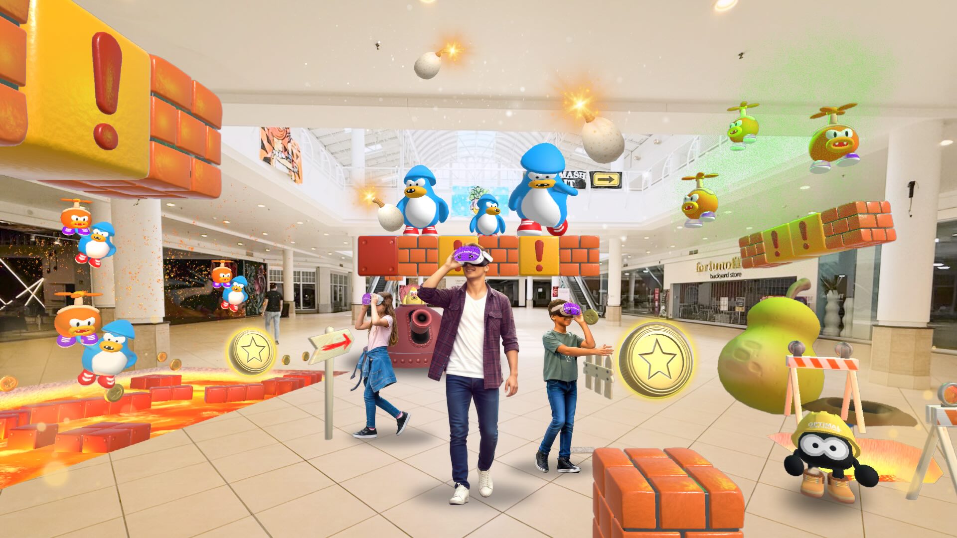 A family playing together inside DreamPark