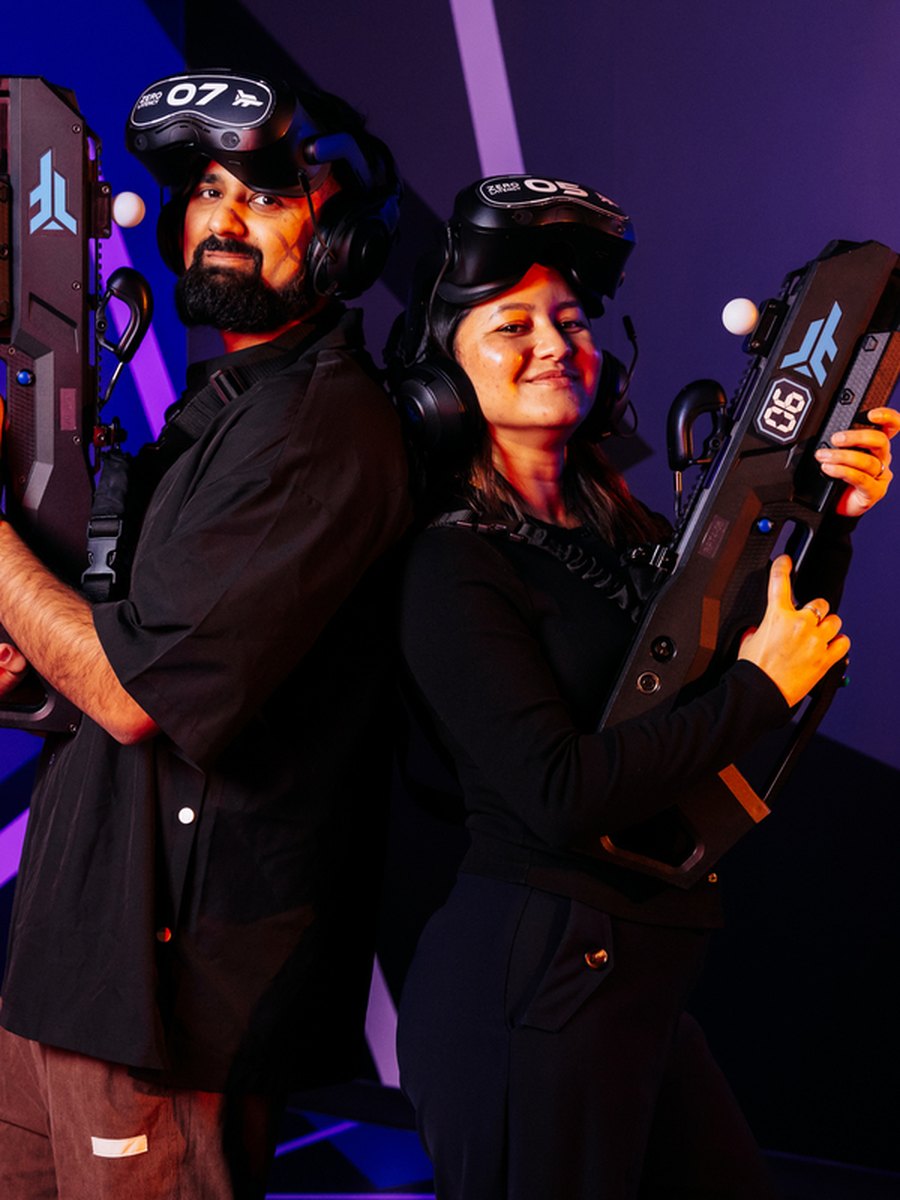 Family members enjoying an immersive experience together